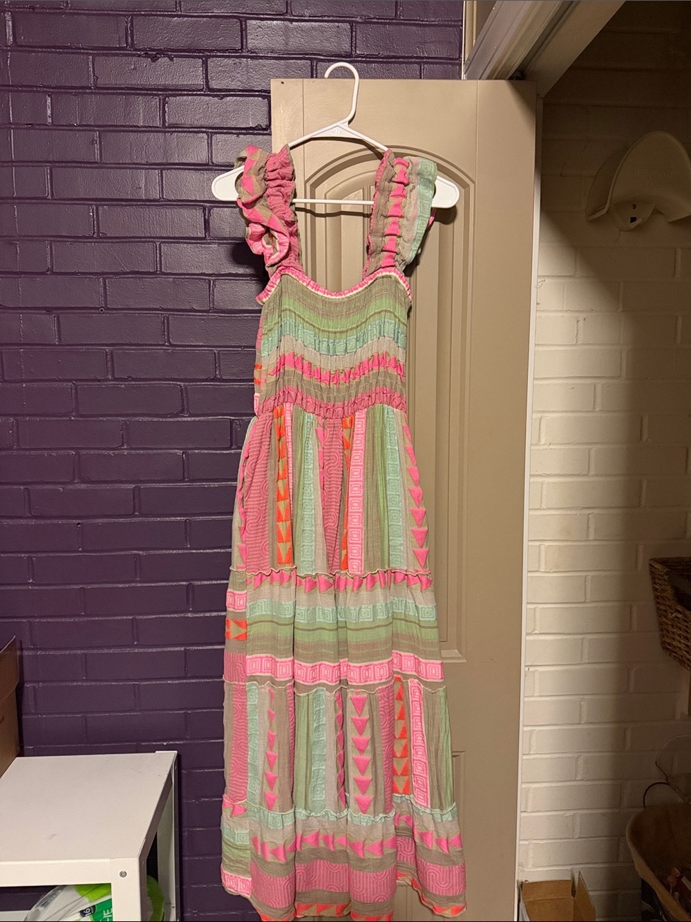 Smocked Tiered Sundress in Pink and Mint